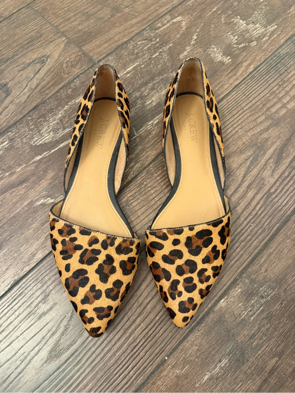 J. Crew Leopard Print Pointed-Toe D'Orsay Flats - Tan/Brown/Black